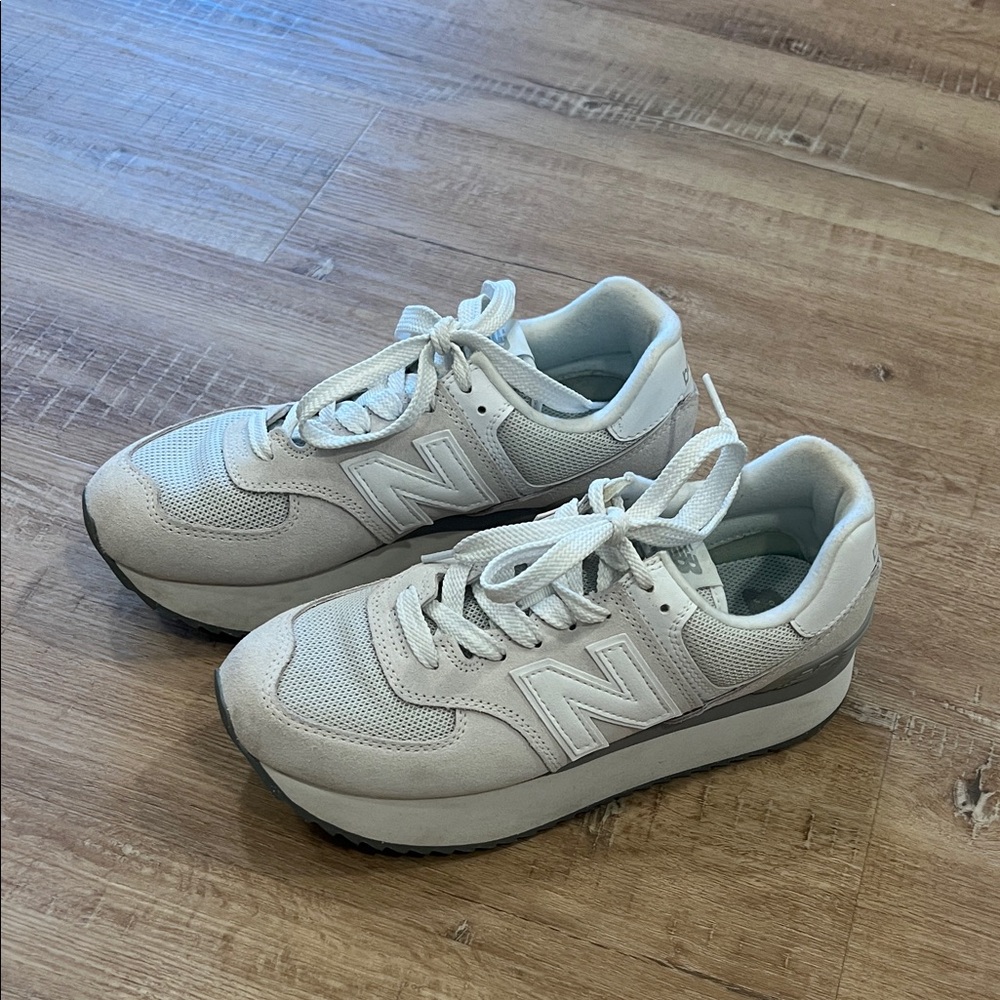 New Balance 574 Cream Platform Sneakers